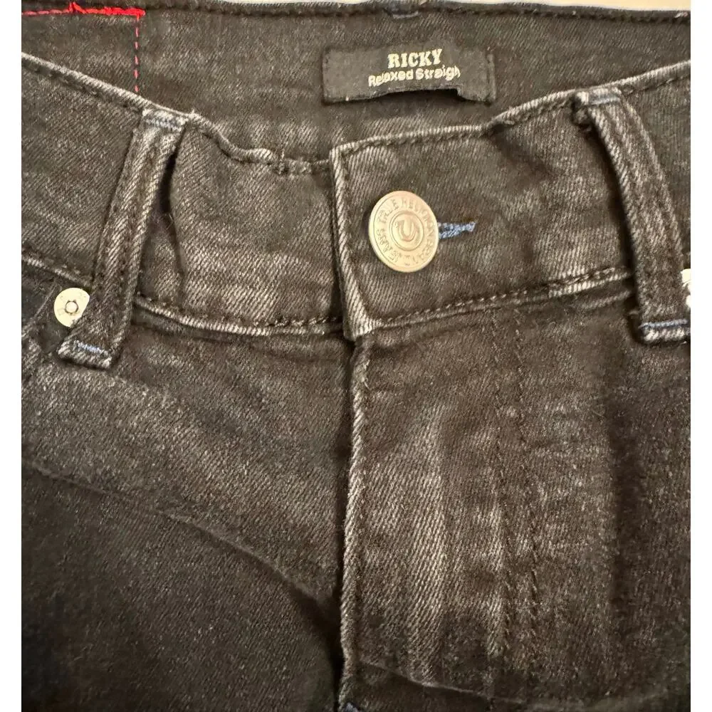 True Religion Men's Ricky Relaxed Straight Black Jeans Sz 31x33 Imperfection